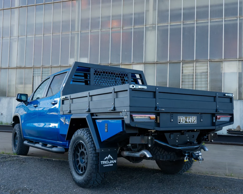 Blue Silverado Custom Tray Rear View