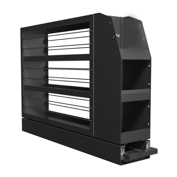 Slide out aluminium pantry for canopies left view