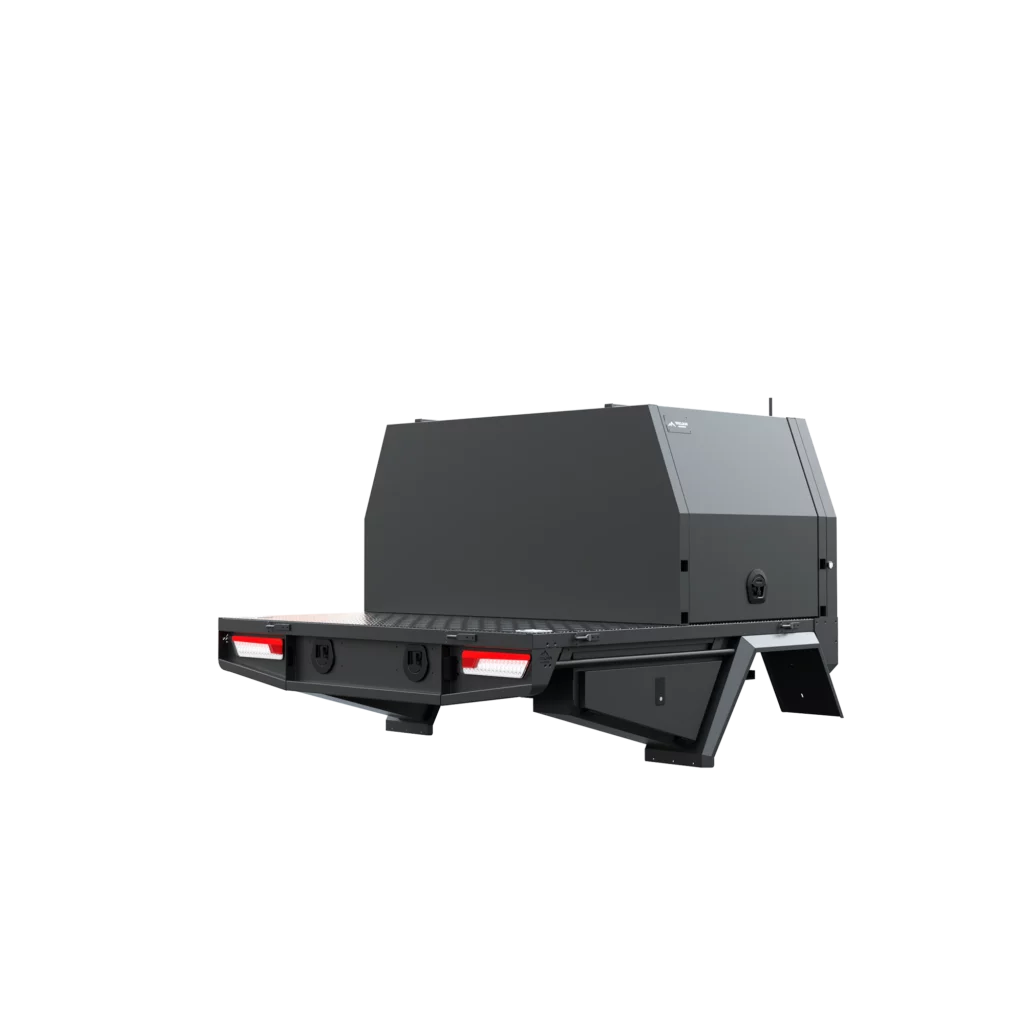 Trojan Canopies 1000mm aluminium canopy, drivers side with doors closed, rear view.