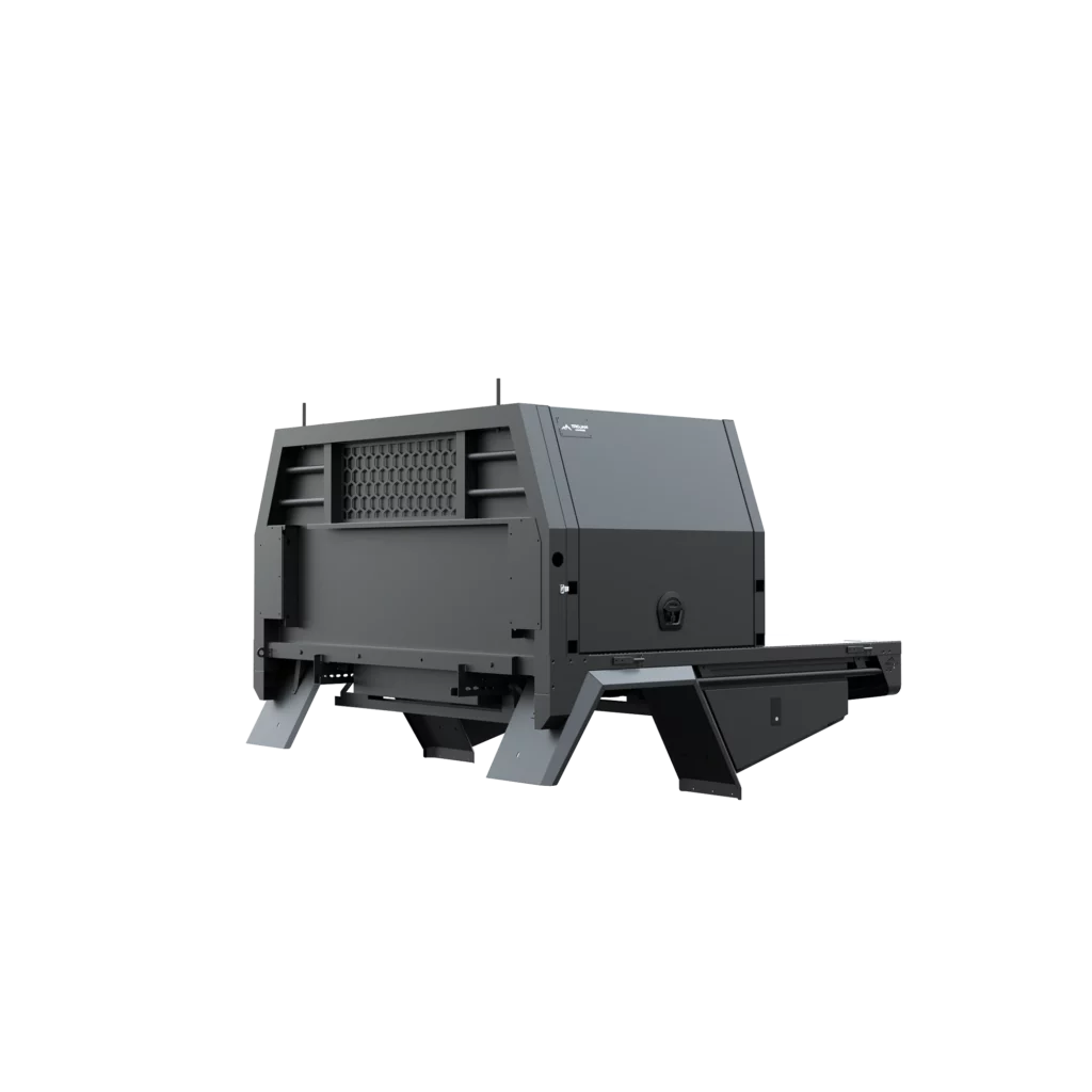 Trojan Canopies 1000mm aluminium canopy, passenger side with doors closed, front view.