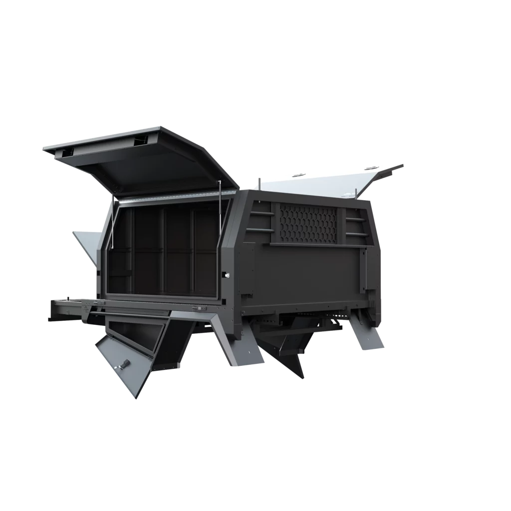 Trojan Canopies 1600mm canopy drivers side with doors open, front view.