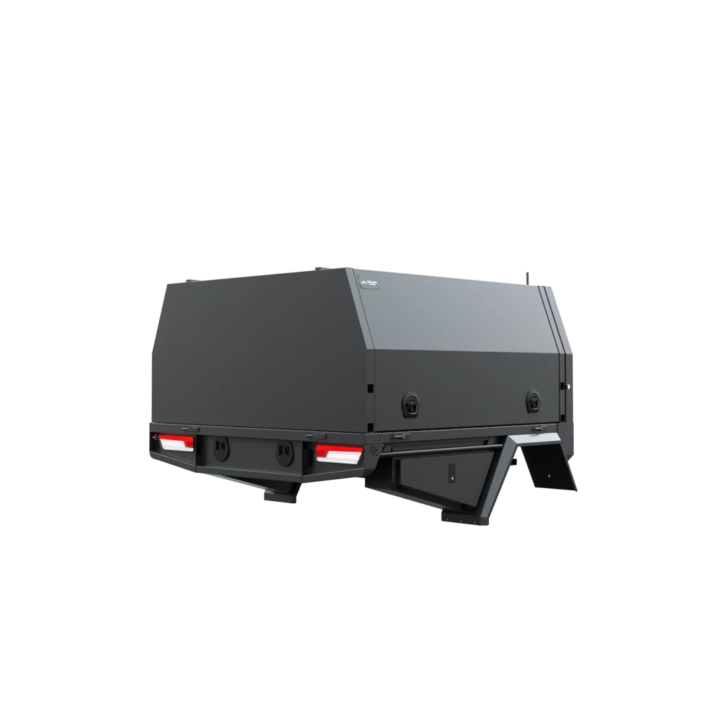 Trojan Canopies 1800mm aluminium canopy, drivers side with doors closed, rear view.