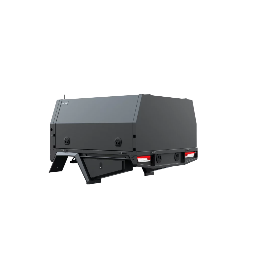 Trojan Canopies 1800mm dog box canopy passenger side closed from rear