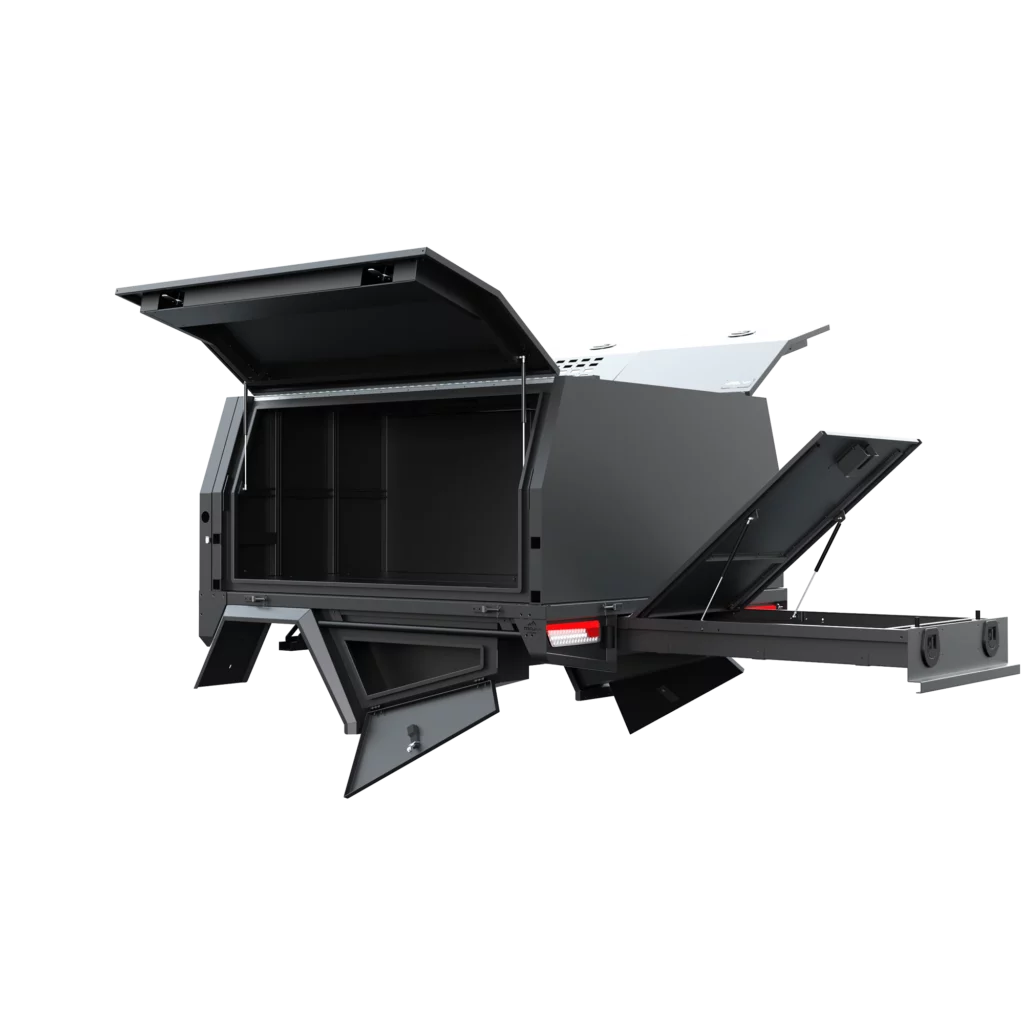 Trojan Canopies 1800mm dog box canopy passenger side open from rear
