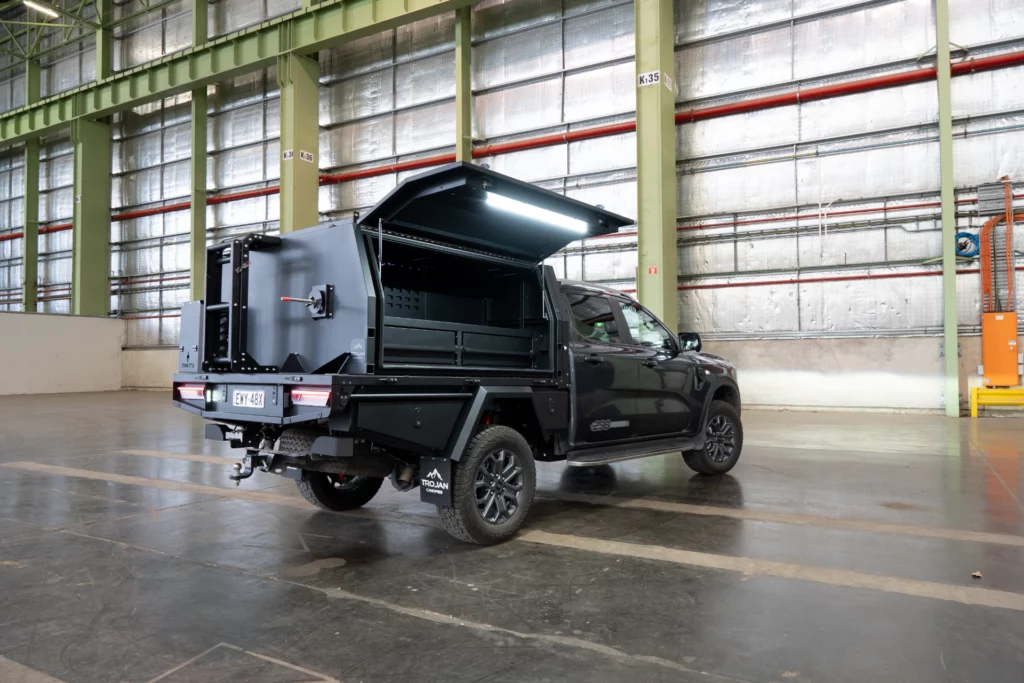 Ford Ranger with extended chassis 2000mm tray and 1800mm canopy from rear driver side