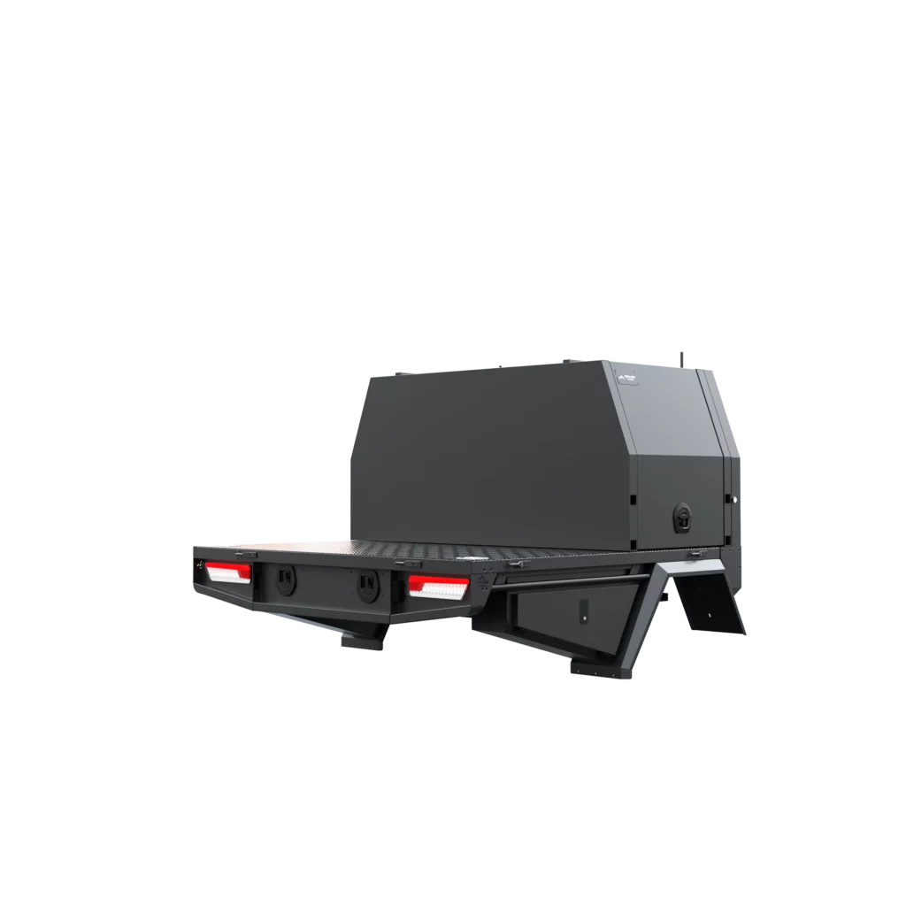 Trojan Canopies 800mm aluminium canopy, drivers side with doors closed, rear view.