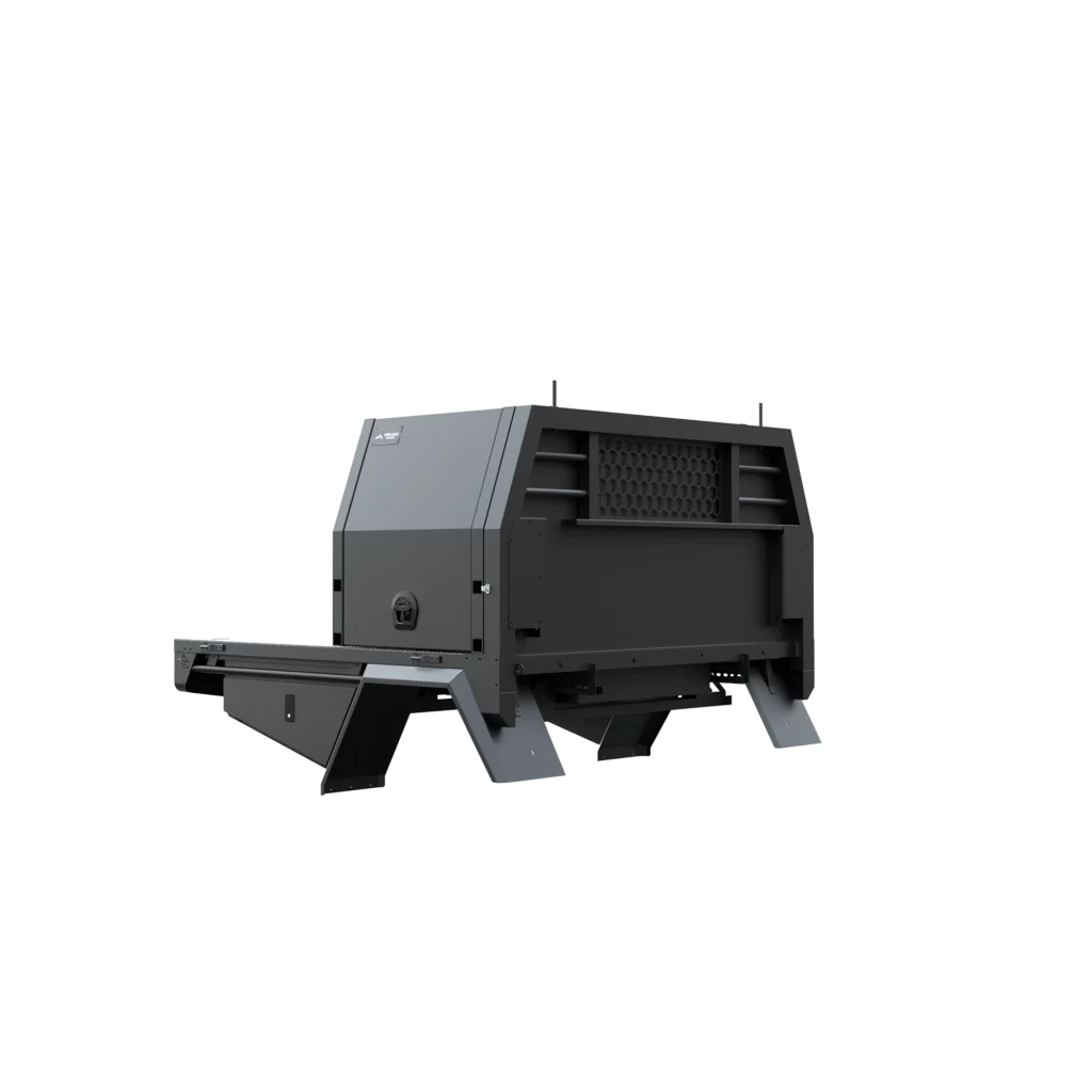 Trojan Canopies 800mm aluminium canopy, drivers side with doors closed, front view.