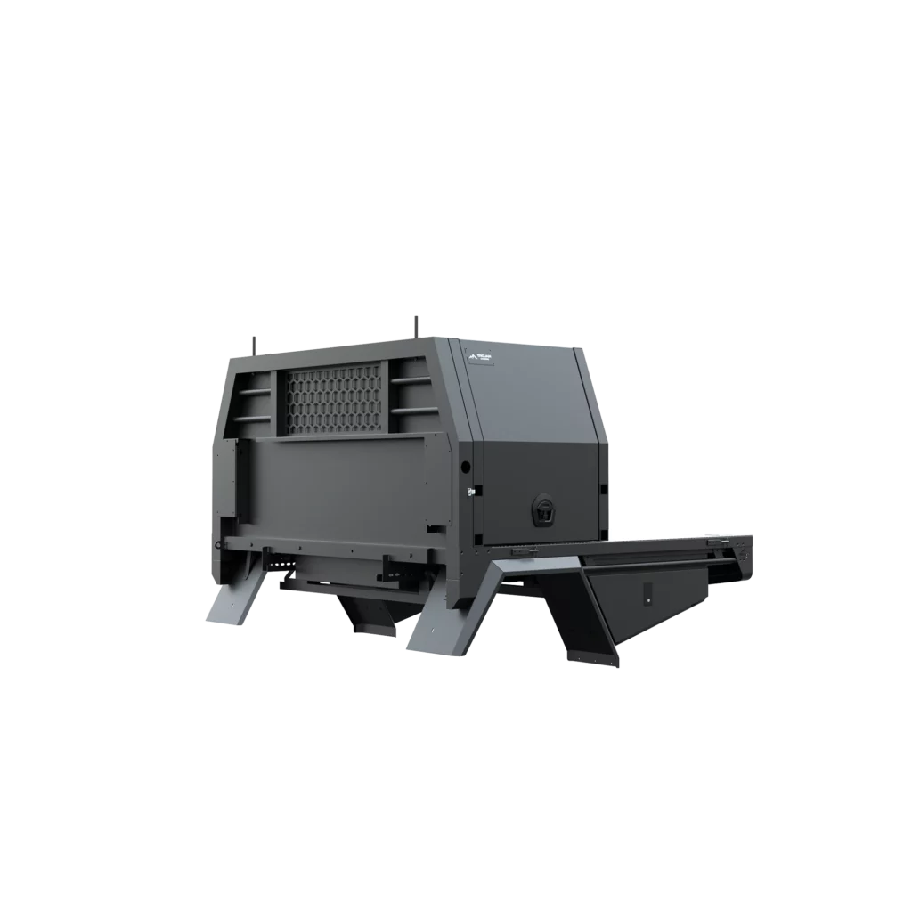 Trojan Canopies 800mm aluminium canopy, passenger side with doors closed, front view.